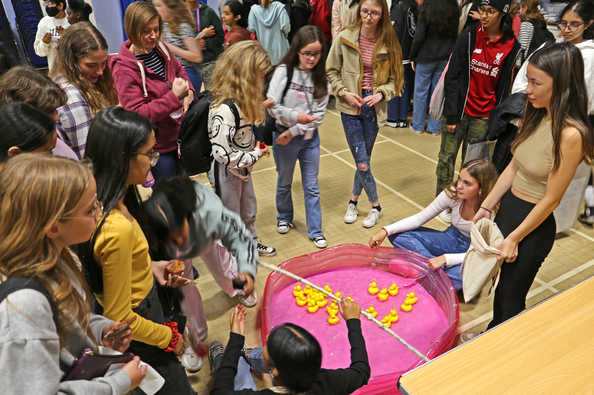 Students playing hook-a-duck